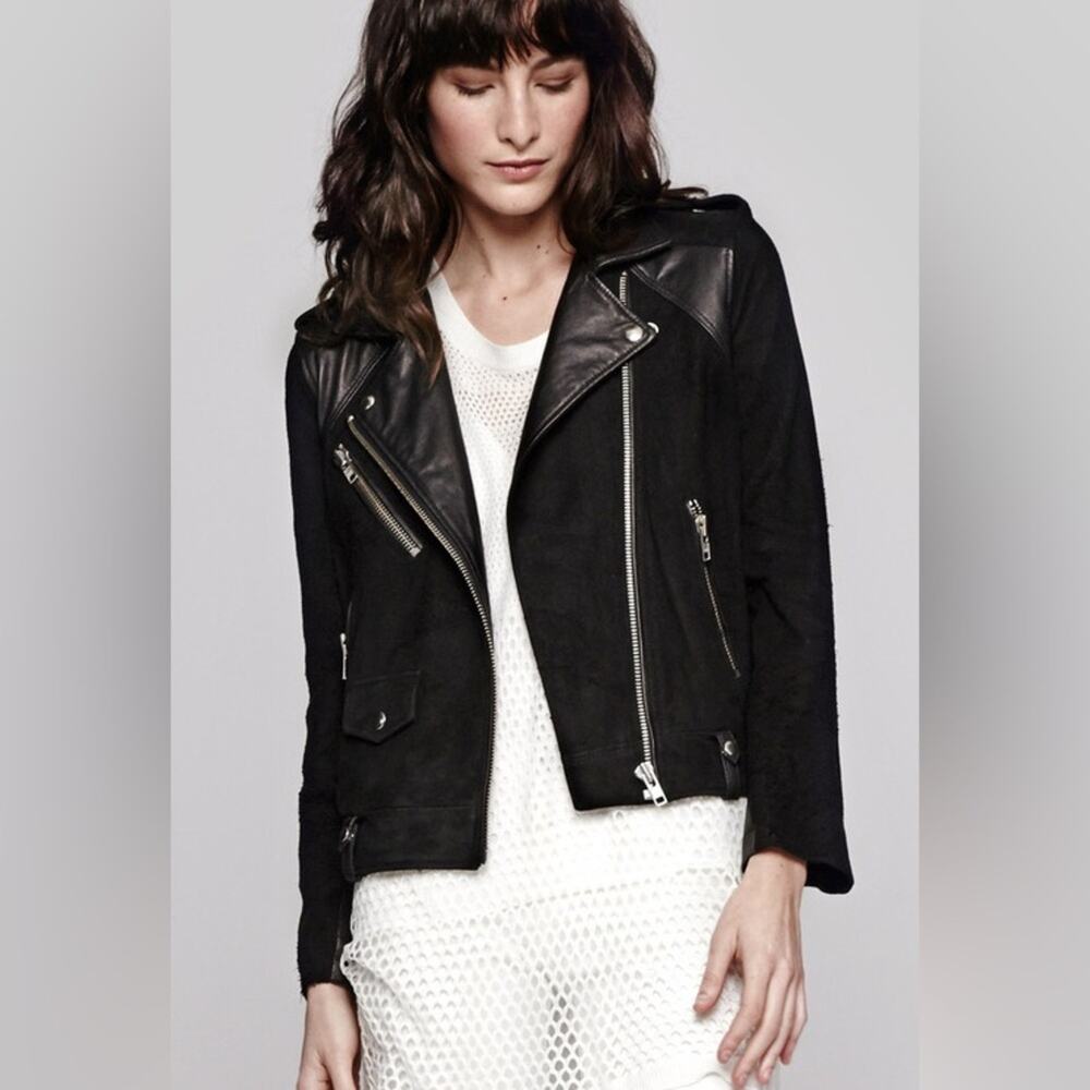 IRO lamb leather suede black adila jacket moto 38 small
